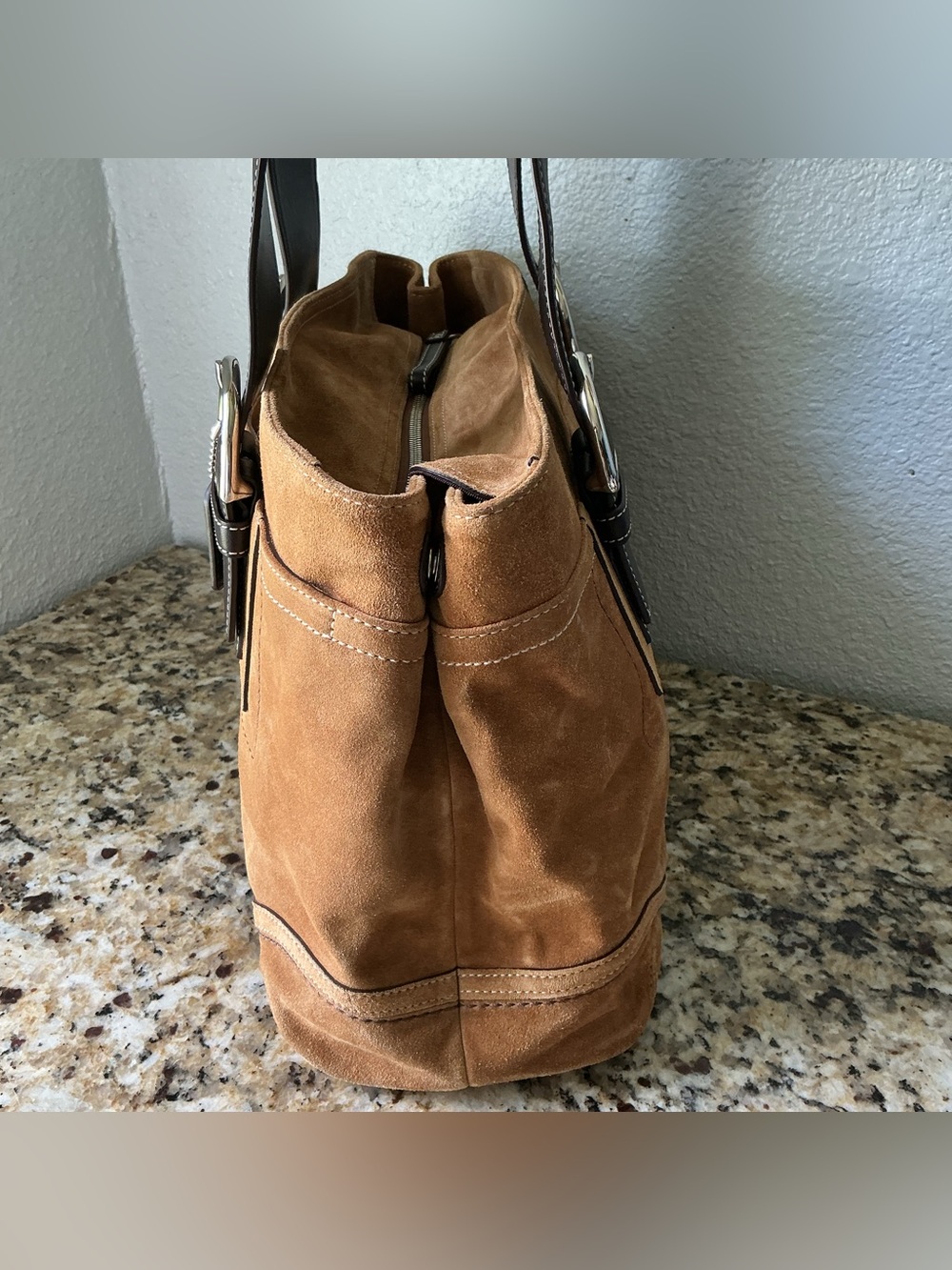 Coach SoHo Tan Suede and Brown Leather Satchel - Picture 7 of 9